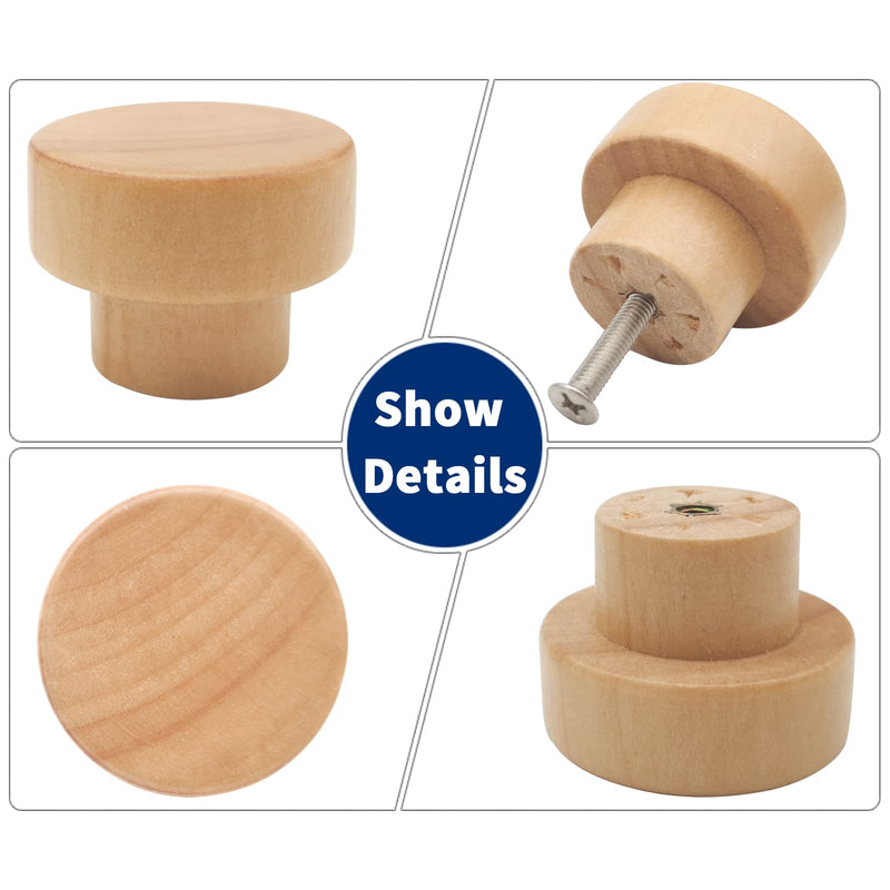 16PCS Wood Knobs Flat Top Round Cabinet Knobs 1.39"(35mm) Natural Wooden Dresser Drawer Pulls Kitchen Cabinet Handles 16 Pieces Flat Top Natural