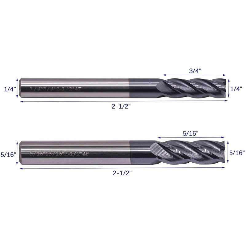 BestParts High Performance 5Pcs Solid Carbide End Mills Set 1/8", 3/16", 1/4", 5/16", 3/8" - AlTiN Coated, 4 Flute, 35 Degree Helix, End Mill Bit Set, CNC Router Bit
