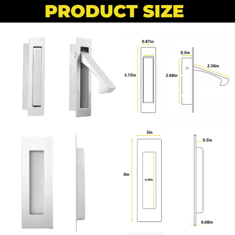 bealy Pocket Door Handles and Edge Pull Matte,Pocket Door Hardware Set, 6Inch Handles Hardware Latch,Recessed Finger Flush Pulls,for Closet,Sliding,Barn Door, 304 Stainless Steel,Brushed Nickel Brushed Nickel 1 Set（2 Recessed Pull Handle +1 Edge Handles）