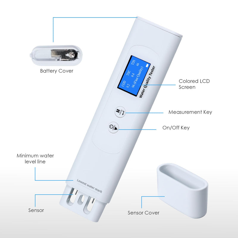 TDS Meter, 6 in 1Digital Water Tester,COD/TOC/TDS/UV275/EC/Temp Water Quality Tester for Drinking Water, Well, Tap, Purified etc.