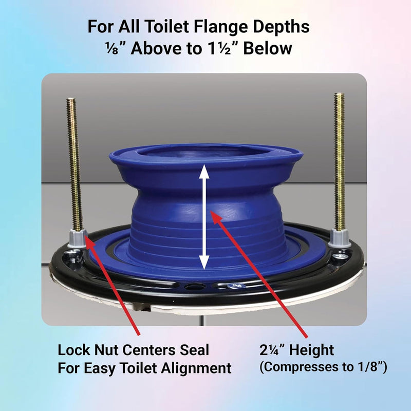 One N Done Toilet Flange Repair Kit - Complete Toilet Seal Repair For Wax Seal, Rubber Gasket Ring, Premium Nuts Includes 3 1/2-Inch Locking Zinc Bolts - Easy Toilet Bowl Repair (1, Blue)