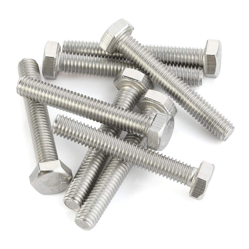 M6 x 45mm Hex Head Screw Bolts, Fully Threaded, Stainless Steel 18-8, Plain Finish, Quantity 20 M6-1.0 x 45mm