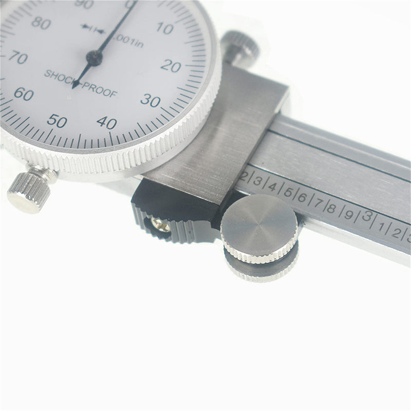 6 Inch 0.001 Precision Dial Caliper Stainless Steel Shockproof 4-Way Measurement with Plastic Case, Good Caliper Measuring Tool