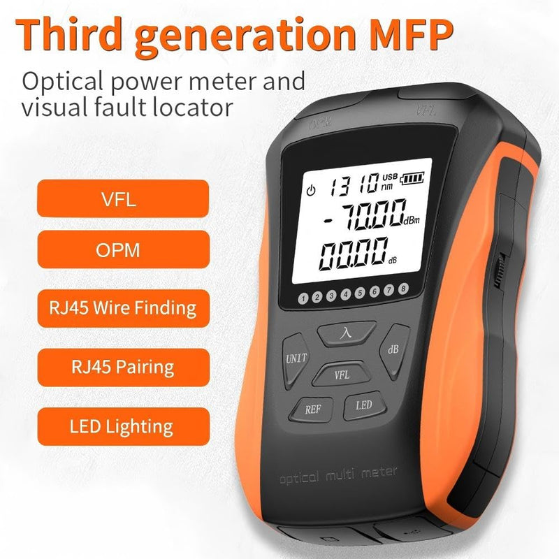 5 in 1 Optical Power Meter with VFL&OPM,15Km Network Cable Tester w/9 Wavelength,RJ45 Network Tester Support SC, FC & ST Connector, Wire Tracer Fiber Tester