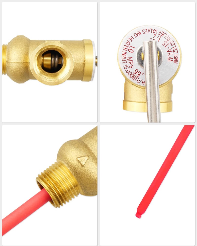 𝗨𝗽𝗴𝗿𝗮𝗱𝗲𝗱 91604 1/2 Inch Relief Valve, Temperature and Pressure Relief Valve Replace for Camco 10423, RV Electric Water Heaters Valve with 4.5" Epoxy-Coated Probe 150PSI 1/2" NPT Connection