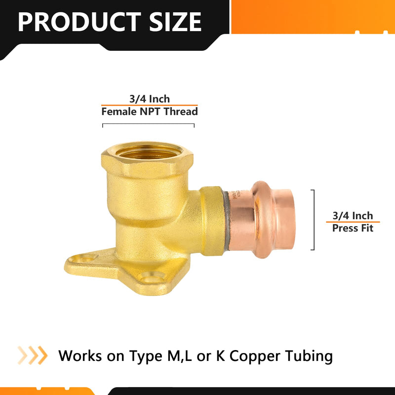 2PC HeSun 3/4" Copper Press X 3/4" Female NPT Drop Ear Elbow(PRESS061-2) 2 3/4" X 3/4" Female