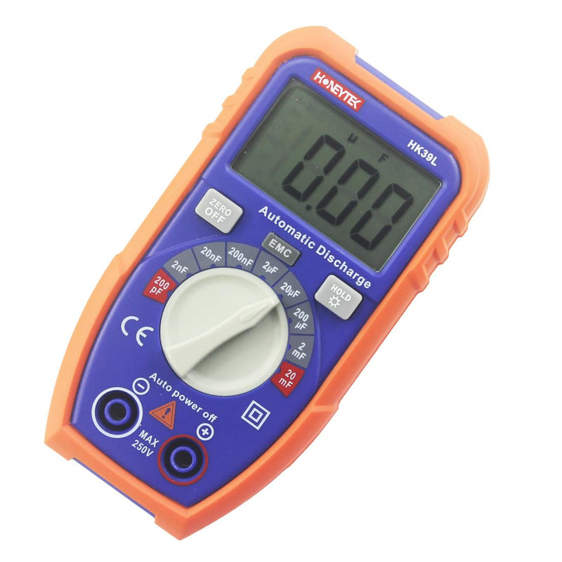 Honeytek HK39L Capacitor Tester with LCD Backlight, Safety Jacket 1999 Display for Industrial Components Capacitor Test