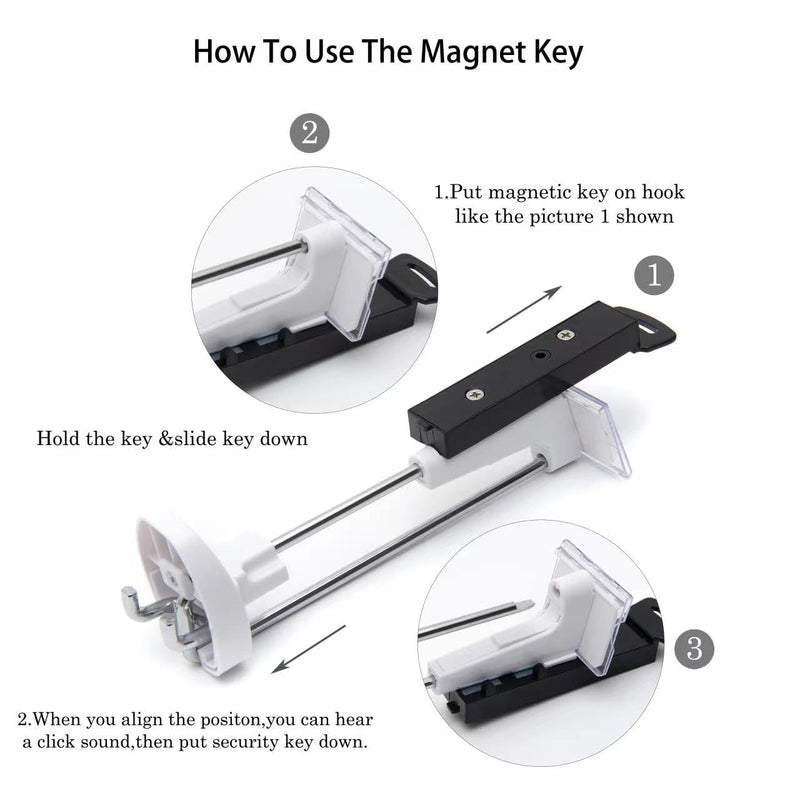 2PKS Slat Wall Security Hook Tool,Display Wall Safety Hook Magnetic Tool,Powerful Magnet,Black Key