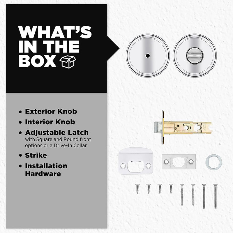 Kwikset Maven Interior Privacy Door Knob with Lock, Round Door Handle for Bathroom and Bedroom, Polished Chrome Keyless Turn Lock Doorknob, with Microban Protection