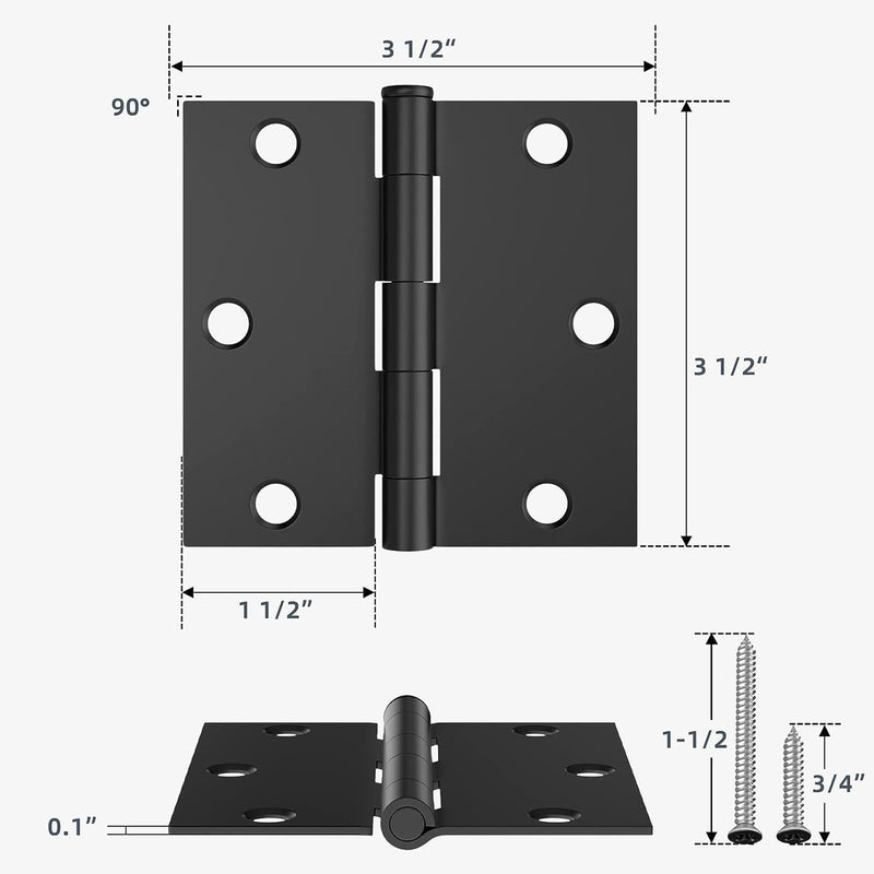 3 Pack Door Hinges 3.5 Inch with Square Corner, Matte Black Interior Door Hinge for Bedroom, Bathroom, Cabinet, and More 3 Pack Matte Black-Square