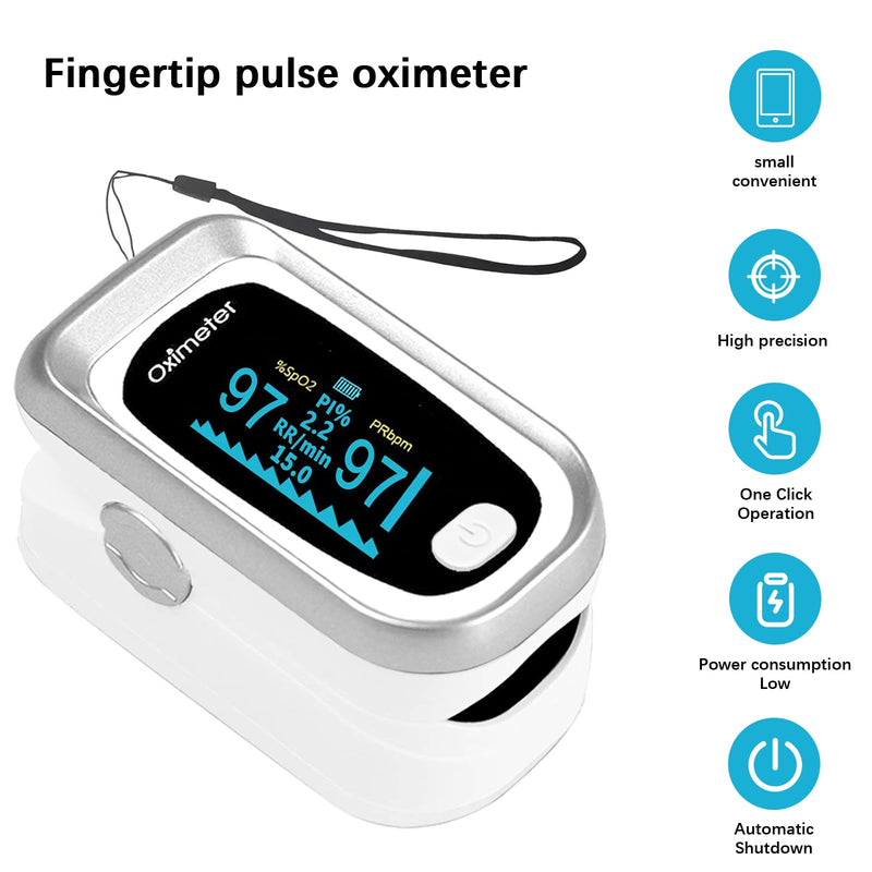 Pulse Oximeter Fingertip, Large LED Screen Heart Rate Meter, Adult Oximeter, Carry Lanyard and Bag, Accurate and Fast Reading [Silver]