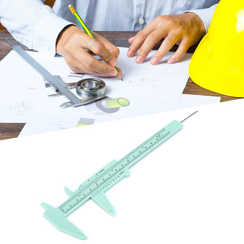 Joyzan Plastic Vernier Caliper, Mini Double Scale Measuring Tool Sliding Portable Gauge Ruler Fast Read Depth 0.05mm Precision Eyebrow Stencil Makeup Student School Office Home Carpentry Jewelry 150mm green
