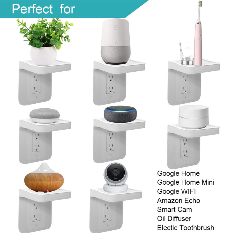 Outlet Shelf, Outlet Shelf with Cord Storage, Outlet Shelf Wall Holder, Power Perch Wall Outlet Shelf Holder for Kitchen Bathroom Organization Saving Space for Home Quick Install with Included Screws White-decora