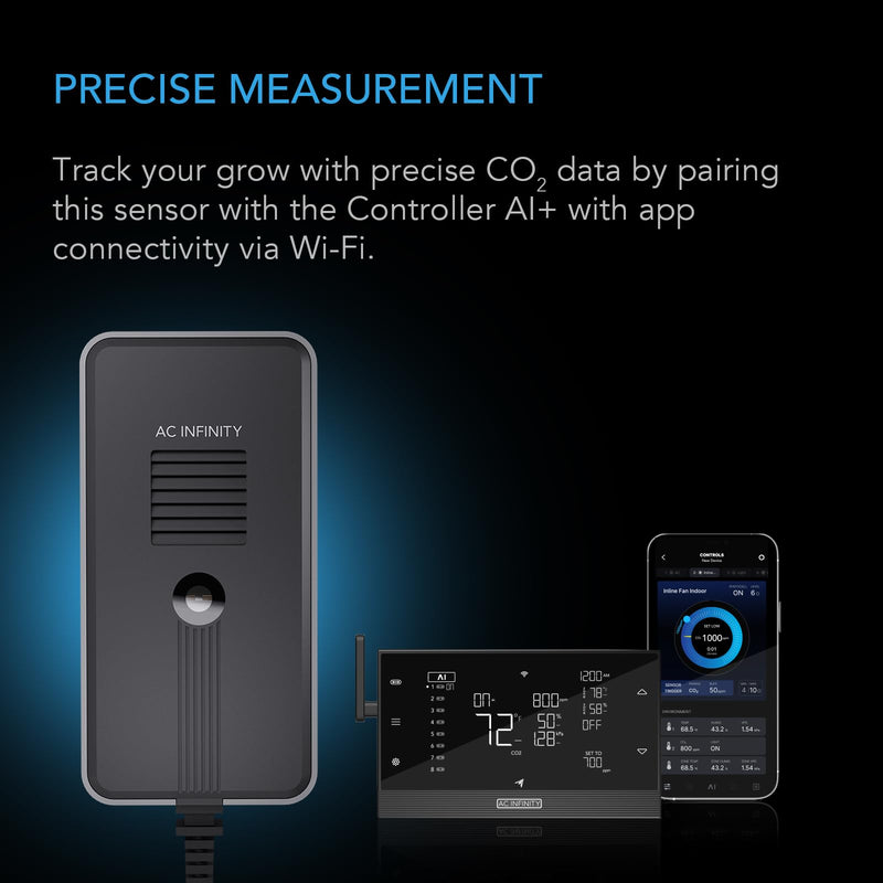 AC Infinity CO2 + Light Sensor, Environmental Sensor, Dynamically Assists Controller AI+ CO2 Data Tracking for Gardens, Grow Tents, Grow Spaces, with Smart Fan for Optimized FAE, Day Night Scheduling