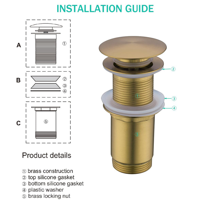 All Metal Bathroom Sink Drain,Pop-up Drain with Detachable Basket Stopper,Anti-Clogging Drain Strainer,Hair Catcher,for Vanity Vessel Sink Without Overflow,Champagne Bronze,SE83997PB-CB Champagne Bronze(without Overflow)