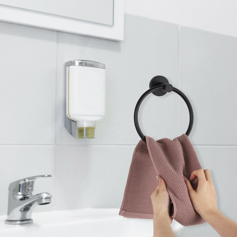 4 Pack Black Towel Ring, Stainless Steel Hand Towel Holder for Bathroom, Modern Round Towel Hanger Towel Rack Round Wall Mounted for Bath, Kitchen