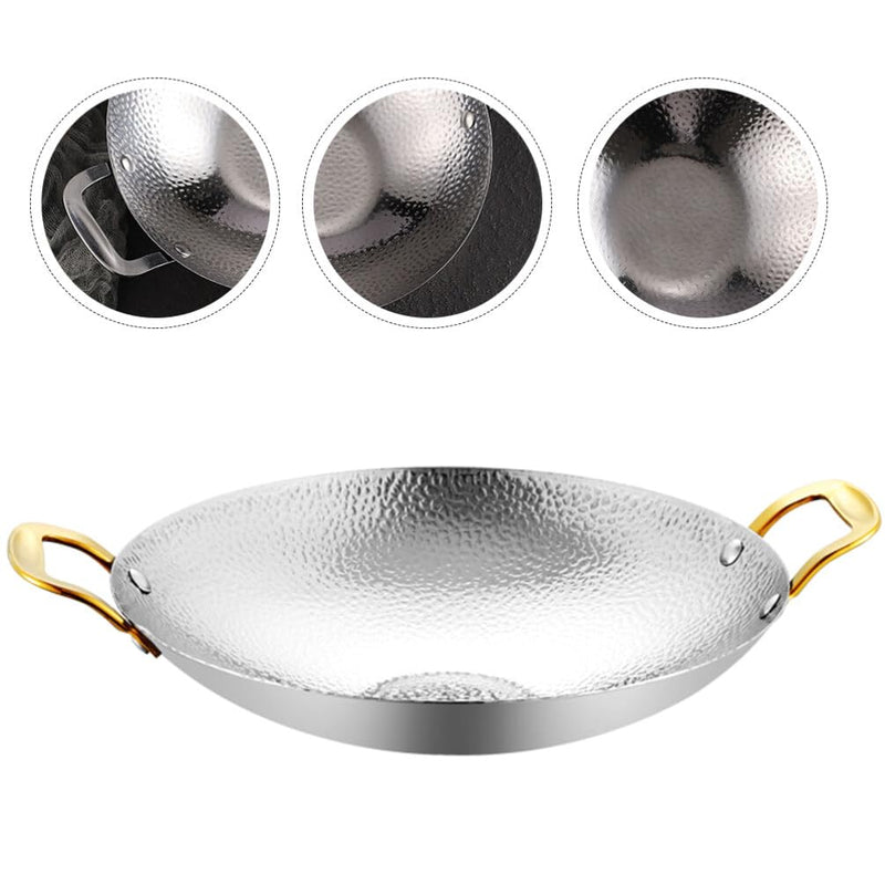 Kichvoe Stainless Steel Hammer Dry Pot Double Handle Cooking Pan for Ramen Hot Pot Seafood 10.82 X 8.26 X 2.04 in Lightweight Kitchen Tool 27.5X21X5.2CM