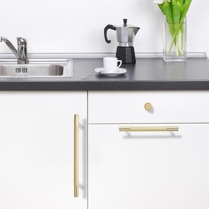10 Pack 5Inch Kitchen Cabinet Handles Brushed Brass Knurled Cabinet Pulls Gold Drawer Pulls Kitchen Hardware Kitchen Handles for Cabinets Cupboard Handles Drawer Handles 5'' Hole Center(128mm) 10