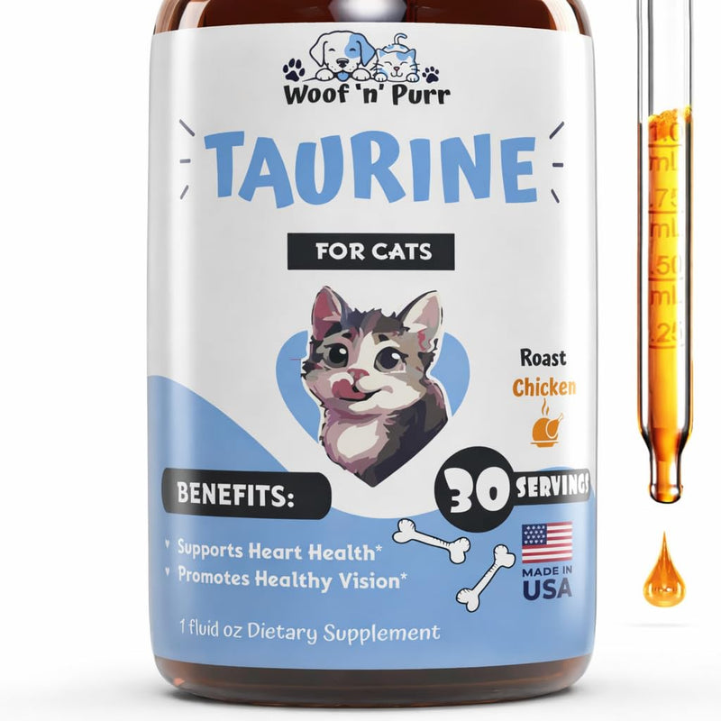 Taurine for Cats - Taurine Supplement for Cats - Supports Healthy Vision, Heart, Immune System, & Much More - Cat Heart Supplement - 1 fl oz - Roast Chicken Flavor