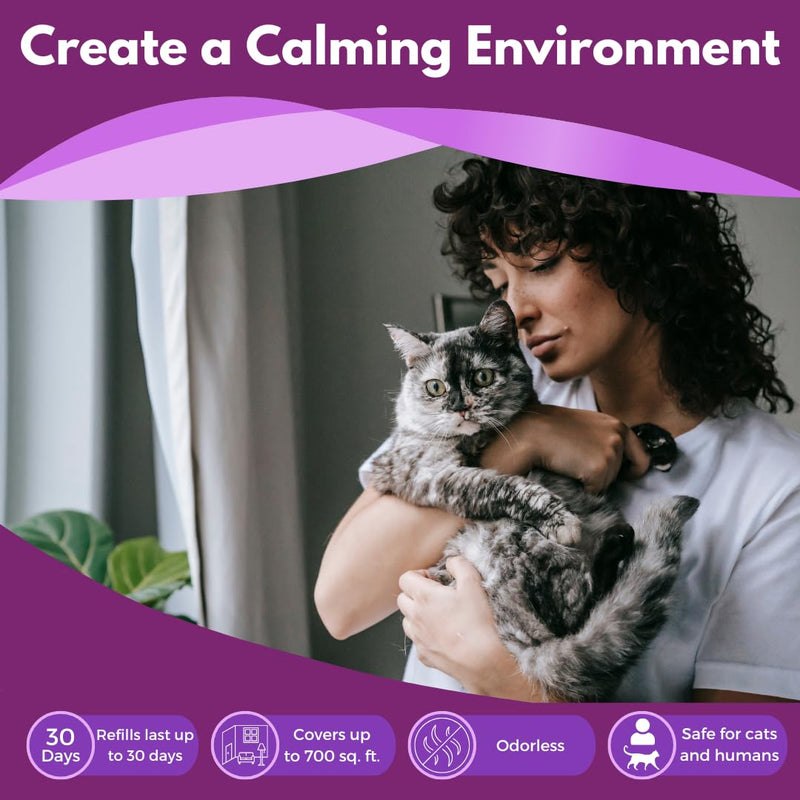 Cat Calming Pheromone Diffuser - 1 Diffuser Head & 2 Refills for 60 Days - Anxiety Relief Cat Essentials Products - Calm Cats Accessories - Cat Pee Prevention Supplies