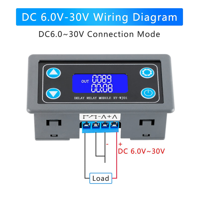 XY-WJ01 Delay Relay Module Timer Delay Relay Module DC 6-30V 12V 24V 0.01s-9999min 50mA Digital Timer Delay Period Switch Module AC 220V Power On-Off Controller LCD Display Switch Button