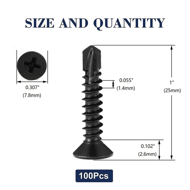 #8 x 1" Sheet Metal Screws 100Pcs 410 Stainless Steel Flat Head Fast Self Tapping Screws Black Oxide by SG TZH #8 x 1"