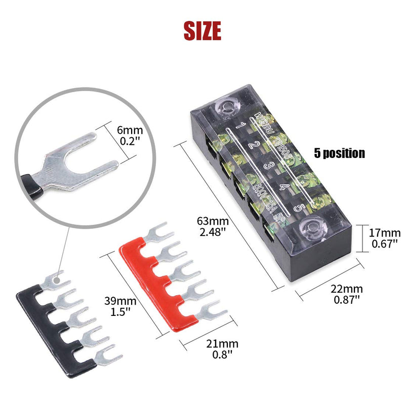 Hilitchi 12pcs 5 Positions Dual Row 600V 15A Screw Terminal Strip Blocks and 400V 10A Pre-Insulated Terminals Barrier Strip 15A 5P