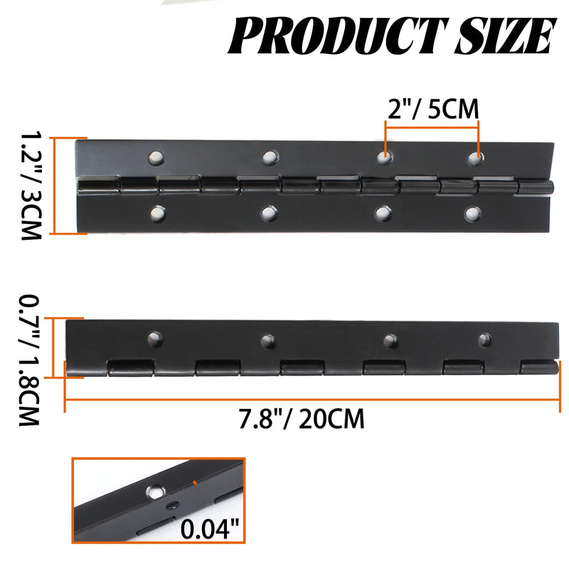 Hordion 6Pcs 8 Inch Piano Hinge Heavy Duty, Black Continuous Hinge 0.04" Thickness Folding Hinges with Screws for Cabinet Door Storage Box Boats