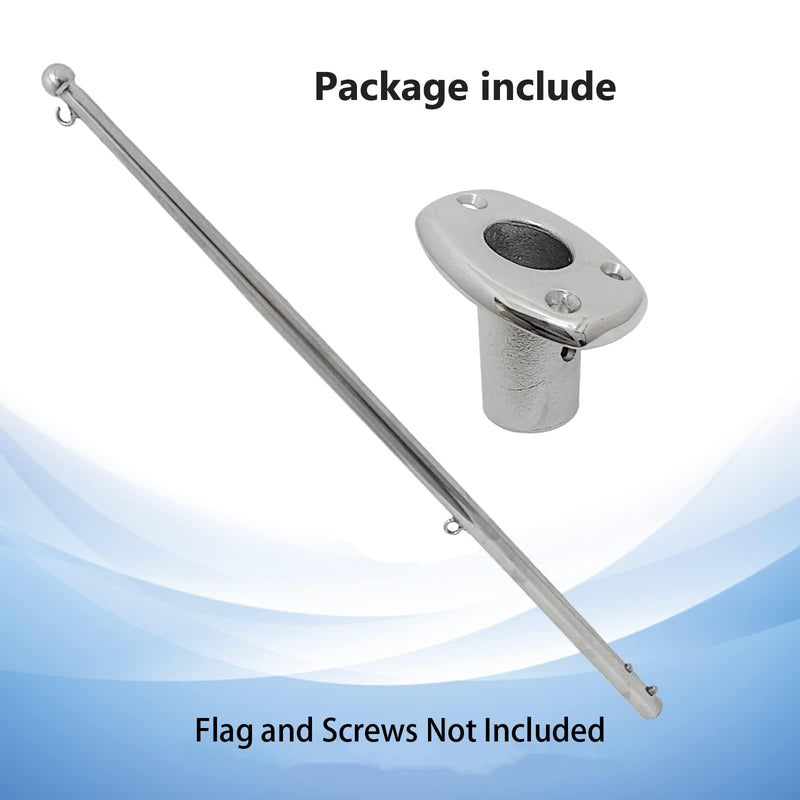 24-Inch Marine Flag Pole with Mount Base, 316 Stainless Steel Boat Flag Pole Holder for Yacht, Pontoon, Truck & Dock, Fits 3/4" ID Tube A