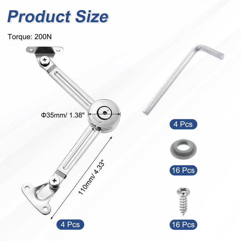 uxcell 4Pcs Lid Support Hinge, 200N Adjustable Hinge Damper Gas Struts Soft Close Folding Lid Stay Hinges Automatic Slow Lowering Pneumatic Lid Buffer for Cabinet Closet Wardrobe 4