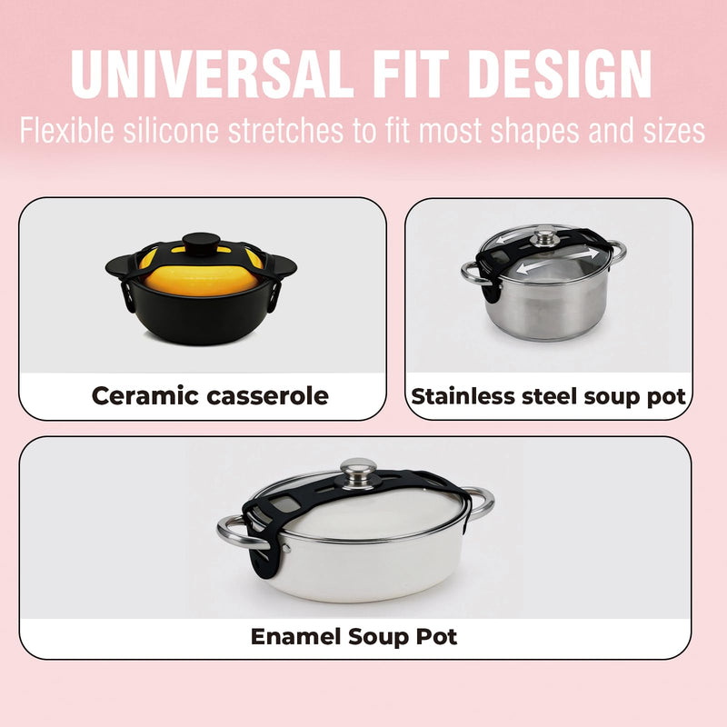 Silicone Lid Lock Strap for Crockpot Slow Cooker (6/7/8 Quart), Universal Rubber Lid Securing Strap for Soup Pots & Bento Box | Heat-Resistant, No-Spill Transport Accessories (4 Packs Black) 4 Packs Black