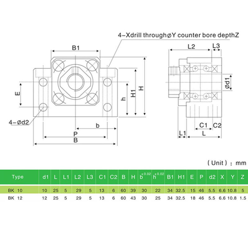 Standard End Supports 1PCS BK10, 1PCS BF10 for CNC Machine Parts SFU1204 Ball Screw BKBF10