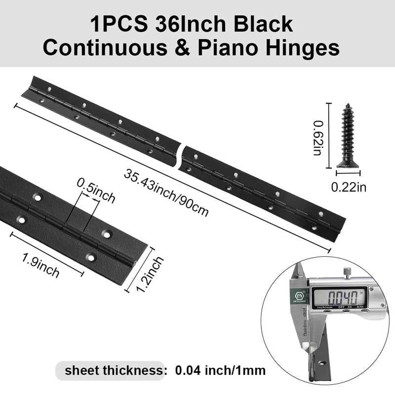Piano Hinge 36 Inch x 1.2 Inch Heavy Duty Stainless Steel Black Continuous & Piano Hinges for Cabinets Boat Marine Door, 0.04" Leaf Thickness 1.2'' Open Width
