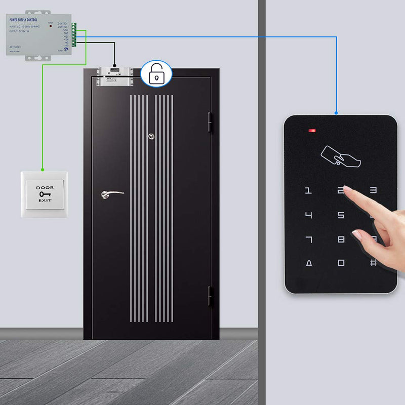 RFID Door Access Control System Keypad +NC Electric Drop Bolt Lock+Power Supply+Exit Button +10pcs Fobs/Cards