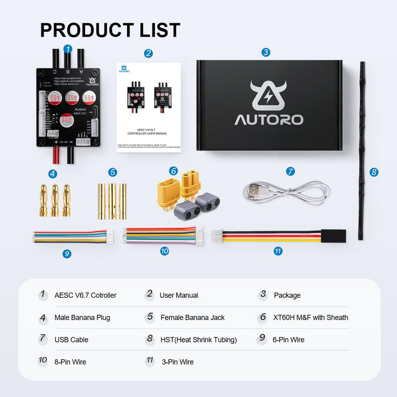 V6.7 FOC ESC VESC 6 Based Motor Controller for ESK8 DIY Electric Skateboard | Autoro BLDC Mini ESC Electric Motor Speed Controller 12S 50A VESC-Tool Based for DIY Electric Scooter Ebike Offroad Vehicles AESC V6.7