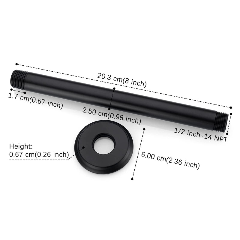 8 Inch Shower Arm and Flange Matte Black, Ceiling Mounted Shower Arm for Rain Shower Head