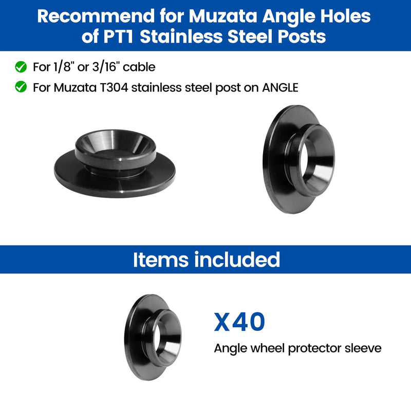Muzata 40Pack Black Cable Railing Hardware Angle Protector Sleeve CR79 40P Black For Stairs