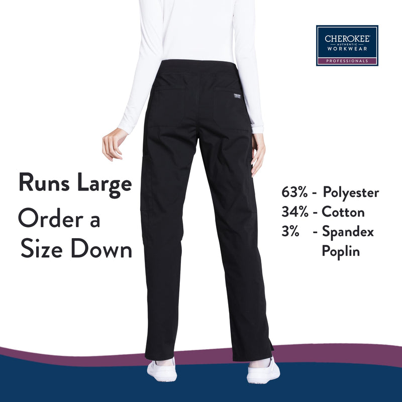 Cherokee Women Scrubs Pant Workwear Professionals Mid Rise Straight Leg Pull-on Medium Black