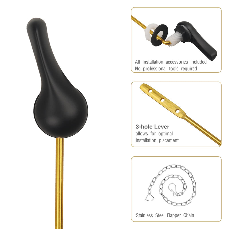 Toilet Handle Replacement Kit, Toilet Flush Handle with Stainless Steel Flapper Chains, Universal Toilet Lever for Most Front Mount Toilets, Matte Black Toilet Flush Lever