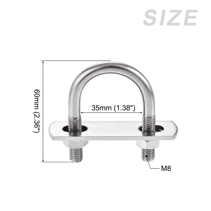 METALLIXITY U Bolts 2 Sets (M8x35x60mm), Round U Bolt 304 Stainless Steel with Accessories - for Construction, Pipe M8x35x60mm
