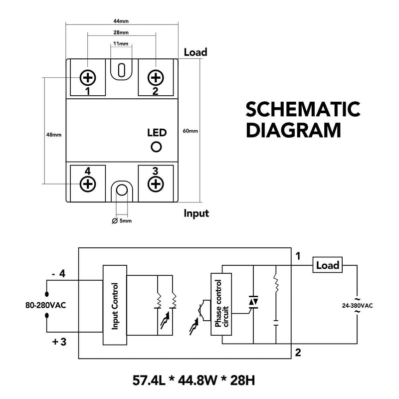 HiLetgo 2pcs SSR-60DA Solid State Relay Single Phase Semi-Conductor Relay Input 3-32V DC Output 24-380V AC