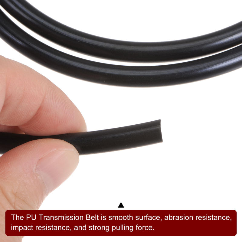 HARFINGTON PU Transmission Belt Polyurethane Round Belts 6mm Dia 10ft(3 Meters) Length Smooth Surface Urethane Belt for Drive Transmission, Black 6mmx3 Meters