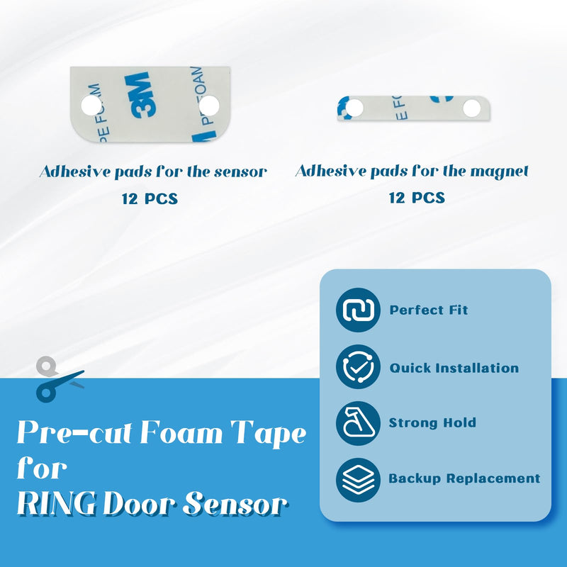 Replacement Adhesive for Ring Alarm Contact Sensor (2nd Gen), 12PCS Pre-Cut Double Sided Tape Compatible for Ring Door Sensor, Easy Installation & Strong Hold