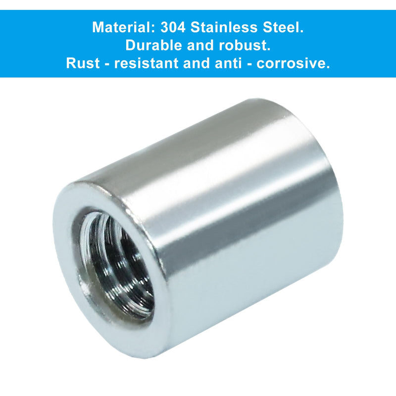 12 Pcs M5 Coupling Nut, Stainless Steel Round Sleeve Stud Nut Threaded Hardware, Connecting Rod Nuts for Bracket, Camera Pan, Lamp Bracket， 10mm Height M5*10-12PCS