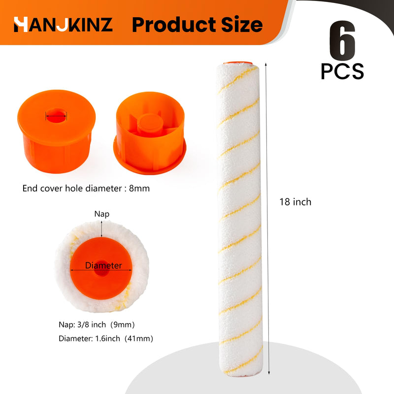 18 Inch Microfiber Paint Roller Covers, 6 Pack, 3/8" Nap 18 Inch,6 Pack