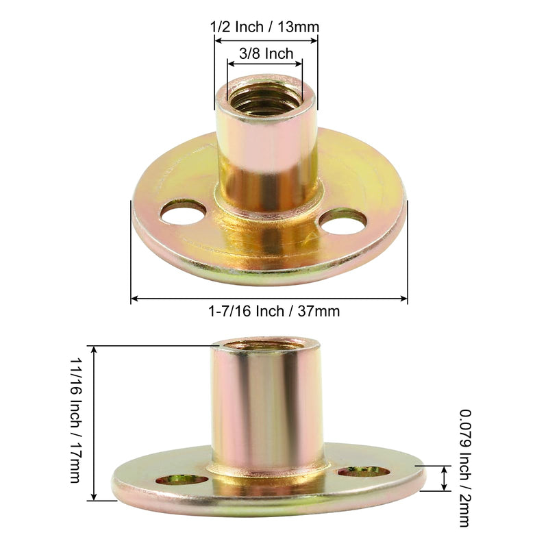 Hordion 12Pcs 3/8"-16 Carbon Steel T Nuts, Round Base Plate Nut, Furniture Hardware Flange Insert Female Thread
