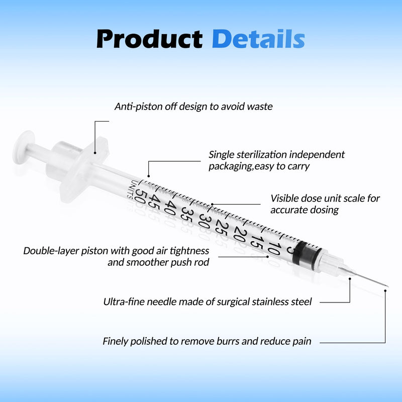 0.5 ml 30 Gauge Syringes 0.5cc 5/16 Inch 8mm Lab Disposable Supplies for Refilling or Dispensing, Pack of 20 1/2cc 30G 5/16" 8mm