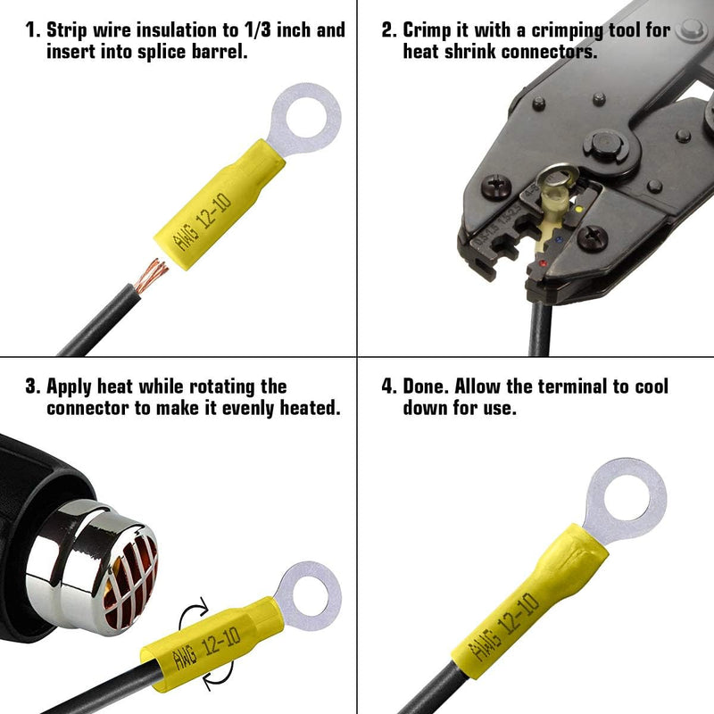 100PCS Heat Shrink Crimp Ring Connectors 5/16" Yellow 12-10 AWG - Sopoby Heat Shrink Connectors - Electrical Connectors - Automotive Marine Ring Connectors 100 Ring Connectors 5/16"
