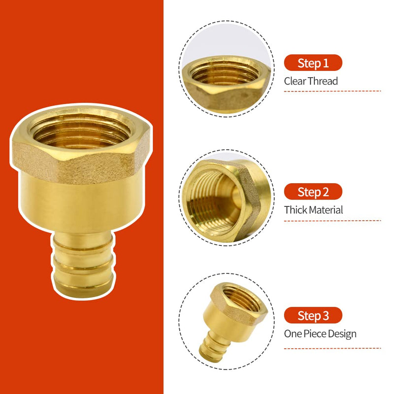PEX 1/2" x 1/2" NPT Female Fittings, 5/10/12/20 Pack PEX 1/2" x 1/2" NPT Female Threaded Adapter Crimp Fitting, Brass, Full Port for PEX pipes in plumbing jobs (5 Pack) 5pcs-PEX 1/2" x 1/2" NPT