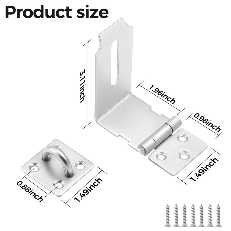 Hasp Latch 2 Pack, 90 Degree Solid 304 Stainless Steel File Cabinet Lock Desk Drawer Lock, Safe Security Padlock Latch Hasp Lock for Personal Privacy, (1.96 inch) 1.96 Inch-2PCS Silver